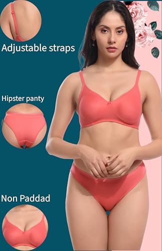 Image of REALSIDE Women Cotton Bra Panty Set for Lingerie Set|Bra Panty Set | Panty Bra Set for Women Women Lingerie Set A Beautiful Combo Pack of 3-Black,Green,Pink