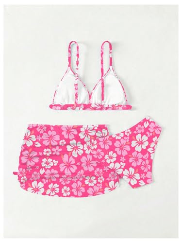 Milumia Girl's Floral Print 3 Piece Bikini Set Vacation Swimsuit with Beach Skirt2