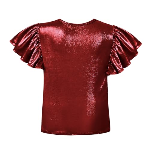 Image of Mirawise Girls Shirts Metallic Tops Clothes Tshirt Ruffle Short Sleeve Tee Size 6-14