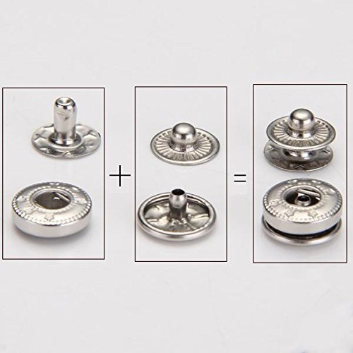 GBSTORE 50 Set Metal Snap Fastener Leather Rapid Rivet Button Sewing 10mm Silvery