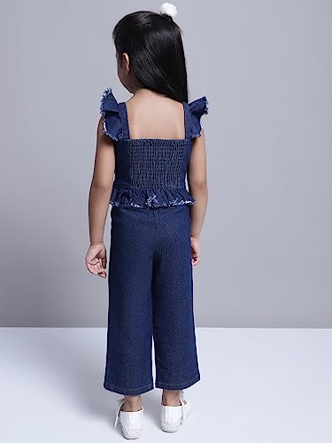 Image of superminis Girl's Denim Solid Top And Trouser Co-Ords Set Dress | Stylish & Comfortable