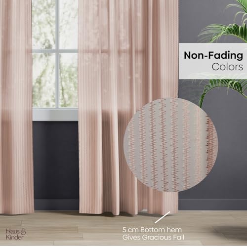 Image of haus & kinder Jacquard Sheer Door Curtains 7 Feet Long Pack of 2 Door Curtains, 7 Feet Curtains for Door, (Abstract Geometric Design, Desset Blush Ice Blue, 114x213cm)