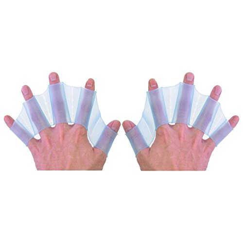 traderplus 3 Pairs Swimming Hand Paddles Training Finger Webbed Flippers Gloves Diving Gear for Adults and Kids Improve Swimming Speed (Blue, M (for Women))