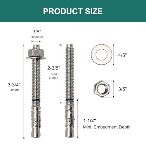 3834 x 3-3434 concrete anchors 25 pack 38 inch wedge anchors bolts stainless steel