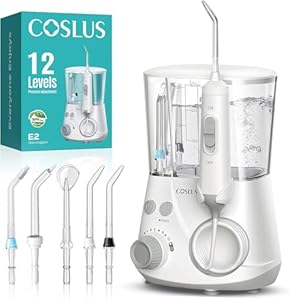 COSLUS Munddusche Elektrische Professional Zähne: 2 Modi & 12 Druckstufen – 600ml Wassertank Zahndusche für Familien Oral Health Enthusiasten/Orthodontie-Pa... – Haushalt & Bad mit 5 Düsen – Weiß