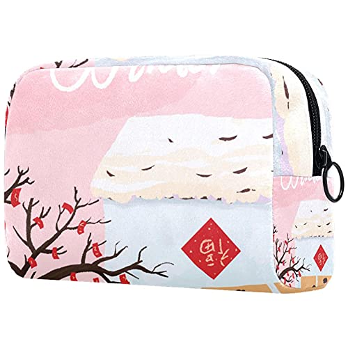 Preisvergleich Produktbild Kosmetiktasche Reise-Toilettenartikel täglich tragbare Make-up-Tasche mit Reißverschluss Zip,Winterplakat