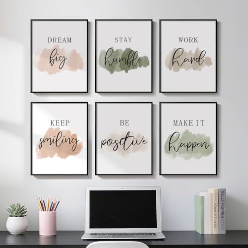 Framed Inspirational Wall Art for Office, Neutral Motivational Quotes Office Decor, Positive Affirmations Team Work Leadership Encouraging Canvas Wall Art Decor Gifts for Women, 11x14 Inch-6 Piece