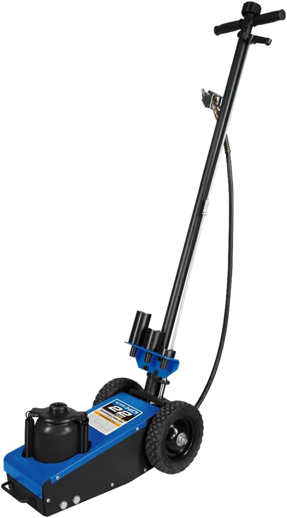 K Tool International 63197 22 Ton Automotive Air Truck Jack for Garages, Repair Shops, and DIY, 44,000 lbs. Capacity, Hydraulic Lift Range 8.67"- 13.5", RAM Wiper Seal, 100-120 PSI, Welded Pump, Blue