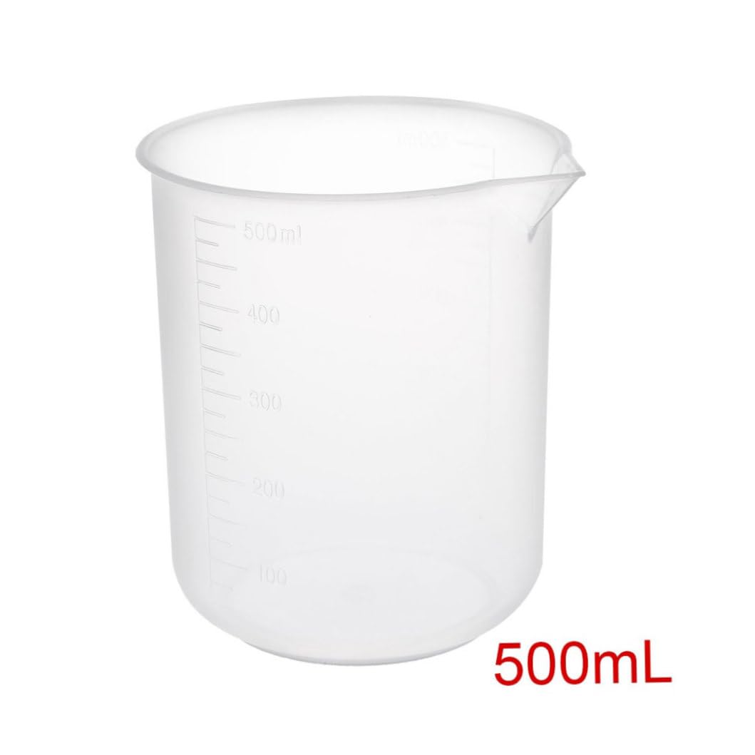 Vaso de plástico transparente de 500 ml, taza medidora graduada para laboratorio y cocina, diseño sin mango, perfecto para experimentos científicos y medición de líquidos
