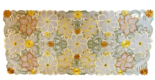 Image of MONKDECOR Tissue Embroidery 022 Centre Table Runner (Size- 16x33 Inches)- Yellow