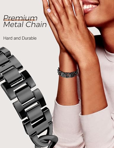 Image of JR.DM Black Watch Bands for Women Compatible with Apple Watch 46mm 42mm(S3 /2 /1) 44mm 45mm 49mm Adjustable Metal Single Chain Bracelet for iWatch Series 11 /10 /9 /8 /7 /6 /5 /4 SE 3 /2 /1 Ultra (No Case)