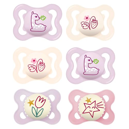 MAM Day & Night Silikon Schnuller 0-6 Mädchen // 6er Set // inkl. 3 Sterilisiertrasportboxen