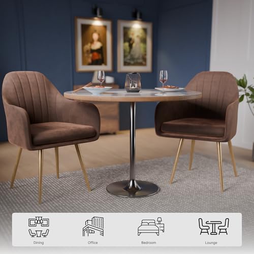 Image of Milano Velvet Comfort Dining Chair with Deep Cushion Seating, Strong Wooden Frame & Metal Support Legs for Dining, Living Room, Bedroom, Balcony & Office (Caramel Brown)