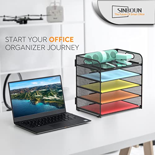 Sinboun Letter Tray Paper Organizer 5-Tier Mesh Desk File Organizer Paper Sorter Holder With Handle, Metal Desktop Document Shelf Tray For Letter/A4 Office Organization - Black #TOP4