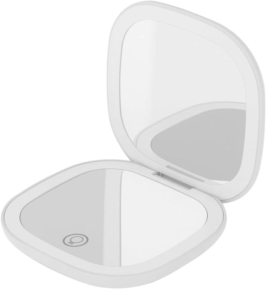 Miroir De Maquillage éclairé QUMOX Grossissant 10X - Rechargeable USB-C, 3 Modes Lumière, Tactile, Compact