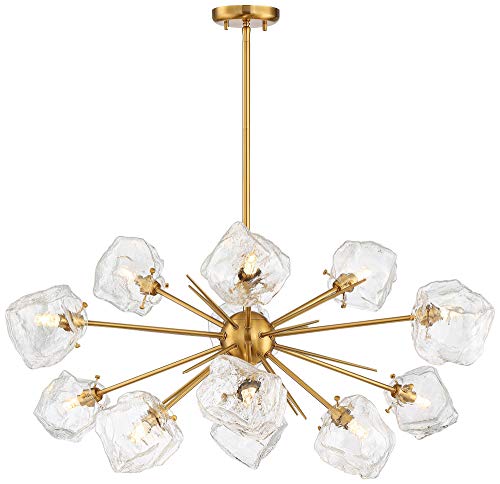 Stiffel Melvan Golden Bronze Large Sputnik Pendant Chandelier 36 1/2" Wide Mid Century Modern Led Clear Ice Glass 12-Light Fixture For Dining Room House Foyer Kitchen Island Entryway #TOP5