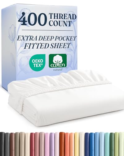 Extra Deep King 400 Thread Count Cotton Fitted Sheet - Hotel Luxury Single Fitted Sheet Only...