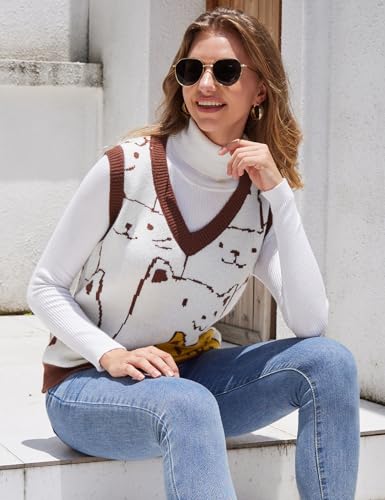 Image of Gihuo Womens Cat Sweater Vest V Neck Y2k Graphic Knitted Vests Pullover Sleeveless Knitwear Cute Tunic Knit Top
