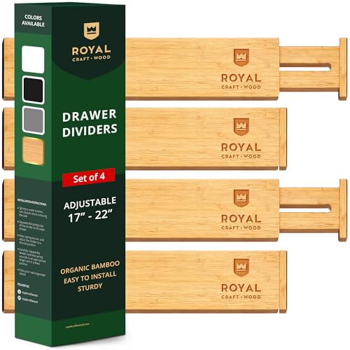Drawer Divider and Organizer for Kitchen Organization – Adjustable Bamboo Drawer Dividers Organizers (17 – 22″) – 4-Pack Expandable Drawer Organization Separators for Kitchen, Bedroom & More, Natural