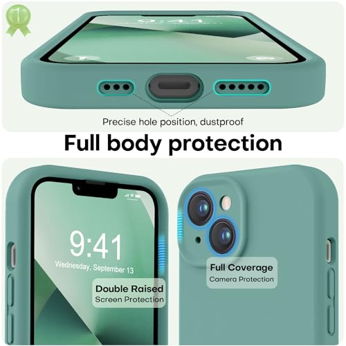 Image of LOVE 3000 Designed for iPhone 13 Case, Premium Silicone with [Camera Protection] [Soft Anti-Scratch Microfiber Lining] Shockproof Protective Phone Case for iPhone 13 Women Men Girls 6.1 inch, Pine Green
