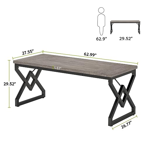 Image of Tribesigns 63 inch Executive Desk, Industrial Computer Desk for Home Office | Large Office Table with Metal Frame, Large Tabletop, Modern Simple Workstation Writing Table Study Desk, Grey