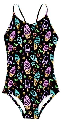 Idgreatim Girls One Piece Swimsuits Neon Ice Cream Bathing Suits UPF 50 Swimwear Size 11 12T