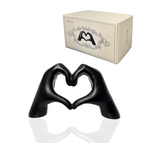 MuSeek Black Heart Hands Sculpture Small Hand Heart Statue for Shelf Decor Modern Aesthetic Home Accent for LivingRoom Bedroom Bookshelf Office Desk Anniversary Valentine Gifts for Women