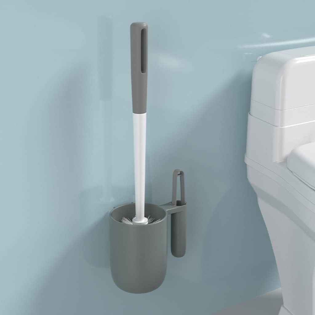 Toilet Brush Holder Toilet Brush Holder Household Wall-Mounted Toilet Bowl Brush Punch-Free Bathroom 360° No Dead Angle Cleaning Brush Set Toilet Brush Holders(Gris)