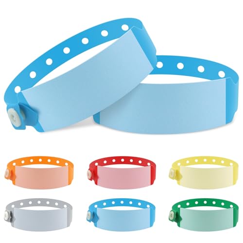 100 pulseras de vinilo para identificación hospitalaria, impermeable, ajustable, pulsera médica desechable para hospital (color: azul)