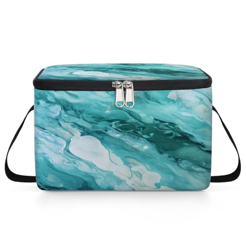 GzLeyigou Green Marble Texture Lunch Bags for Women Men 9 Cans, Hot & Cold Food Delivery Bag Insulated Grocery Bag Insulated Lunch Box Natural Cooler Bag for Office Work Picnic Beach