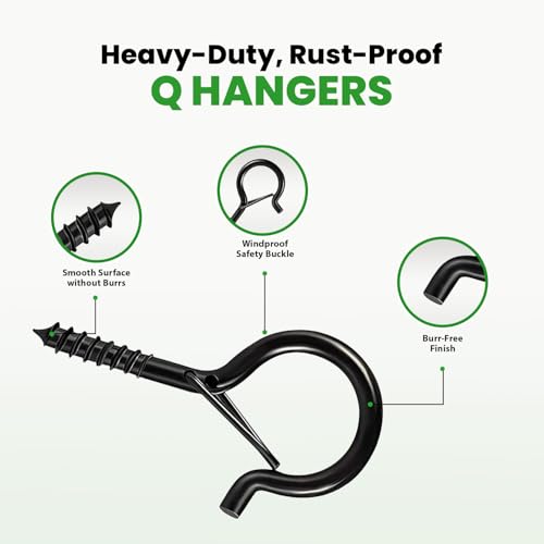 Image of 12 Pcs Ceiling Q Hanger Hooks for Hanging Plants with Safety Buckle - 2.2inches Plant Hooks Heavy Duty,Hanging Hooks for Cups,Lights and Utensils - Screw in Hooks for Indoor and Outdoor