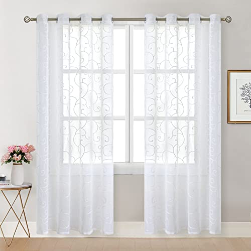 Bgment Embroidered White Semi Sheer Curtains 84 Inches Length 2 Panels Set Grommet Faux Linen Light Filtering Window Drapes For Living Room And Bedroom, 2 Panels, 52 X 84 Inch #TOP1
