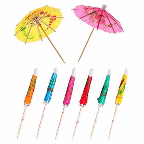 Merzio 50 Pack Cocktail Umbrellas for Drinks, Colourful Paper Drink Umbrellas and Cocktail Accessories, Mini Umbrella Papery, Mini Tropical Parasol Sticks for Party Decorations BBQs and Summer Events