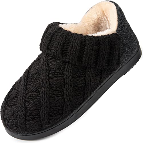 Image of Women’s Warm Wool Yarn Cable Knitted Bootie Slippers Memory Foam Anti-Skid Sole House Shoes Indoor Outdoor