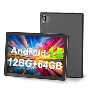 VASOUN Tablet 10 inch, Android 15 Tablets with 12(3 + 9 Expandable) GB RAM 64GB ROM,1280 x 800 HD IPS Display, Wifi, 1.6GHZ Quad Core Processor, Dual Camera, Bluetooth，Tablet PC (Black)