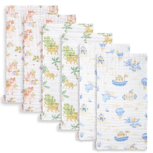 Maliton Lot de 6 bavoirs pour bébé garçon/fille, en 100 % coton, doux, durables, perméables à l'air et extrêmement absorbants (méduse), 50 x 25 cm