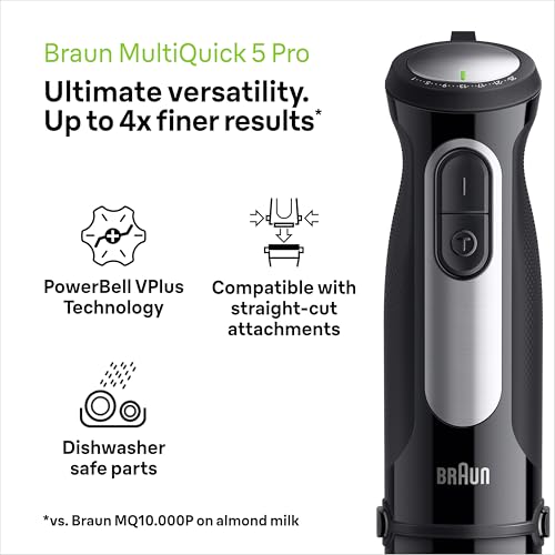 Image of Braun MultiQuick 5, Powerful 1000W Hand Blender, Patented PowerBell Technology, Made in Europe, Guranteed Splash-Proof, Speed + Turbo, All-in-1: Blender, Grinder, Chopper & Whisker (MQ55236 Black)