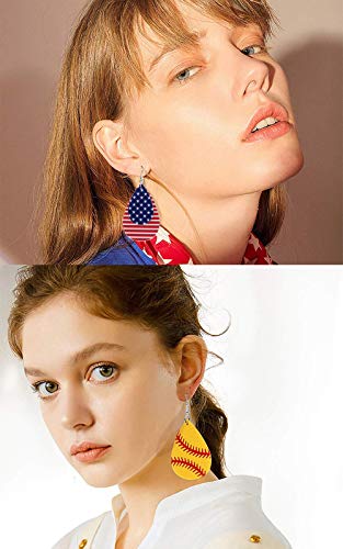 6 Pairs Ball Faux Leather Earrings For Sport Lover Lightweight Baseball Basketball Football Teardrop Dangle Earrings Set Gift For Teens Women #TOP1