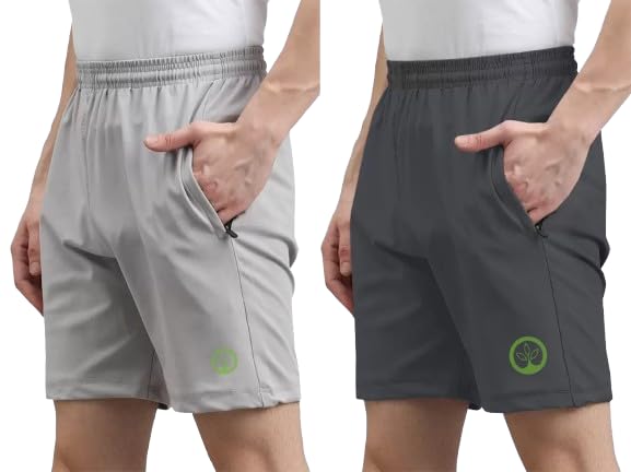Shine N Show Men's Cotton Blend Stylish, Solid Regular Fit Shorts (Light Grey/Dark Grey)(Pack of 2)-picture-28
