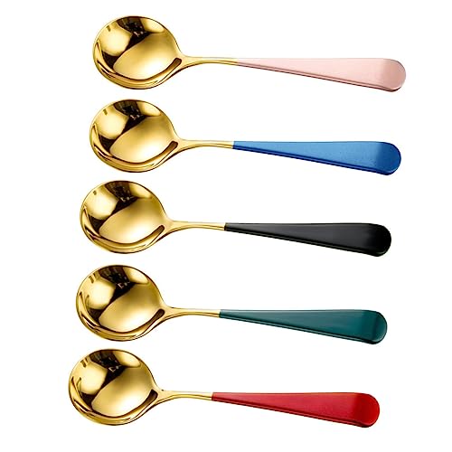 NAMOARLY 5Pcs Stainless Steel Round Dessert Spoons Ergonomic Ice Cream Serving Utensils Kitchen Gadgets for Home Restaurant and Use