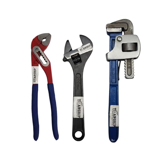 Image of Plumbing Tool Set, 3-Piece Combo with Pipe Wrench, Water Pump Plier, Screw Wrench
