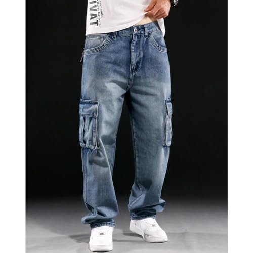 Mens Loose Fit Hip Hop Jeans Casual Cargo Denim Pants with Multi Pockets2
