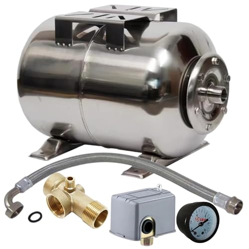 PAG Turbo GmbH® - 50L Edelstahl Druckkessel mit Druckschalterset + Panzerschlauch für Hauswasserwerk