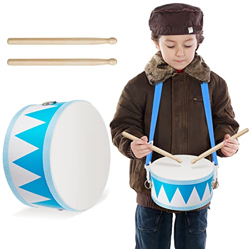 Kids Drum Set 8 Inch Wooden Toy Drum with Adjustable Strap 2 Drumsticks Educational Sensory Musical Instrument Toy Set for Toddlers Kid Baby Boys...