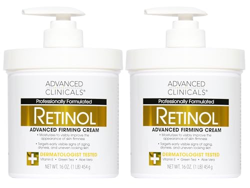 Advanced Clinicals Retinol Body Lotion &amp; Face Moisturizer | Visible Anti Aging Skin Care Retinol Body Cream For Women &amp; Men Targets Look Of Fine Lines, Wrinkles &amp; Crepe Looking Dry Skin, 16OZ, 2-Pack