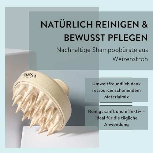 PARSA Beauty Nature Love Shampoobürste Beige – Shampoobürste mit Weizenstroh, sanfte Kopfhautmassage, ergonomischer Griff, nachhaltige Haarpflege, Massagebürste für Haare und Kopfhaut, vegan