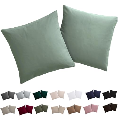Soifox Kissenbezug 40x40 2er Set - Grün kopfkissenbezug Für Kissen 30 x 50 cm 100% Mikrofaser Resistent und Hypoallergen Kissenbezüge mit Reißverschluss