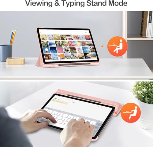 Image of MOCA Case for Samsung Galaxy Tab S10 Plus / S9 Plus 12.4-Inch, Translucent Back Tri-Fold Stand Cover, Supports S Pen Charging, Auto Wake /Sleep, Protective PU + PC Tablet Case (Rose Gold)