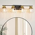 BTBHIHO Bathroom Light Fixtures, 4-Light Black and Gold Vanity Lights, Modern Vanity Lighting Fixtures with Clear Glass Globe Shade,29.5 Inch Bathroom Lighting Fixtures Over Mirror (Exclude E26 Bulb)