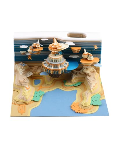 3D Memo Pad Hand Torn Construction Paper Sculpture Artwork Exquisite Creative Non-Stick Sticky Note DIY Post Notes 140 Note Cards for Office Home Gifts Ornaments (Castle)